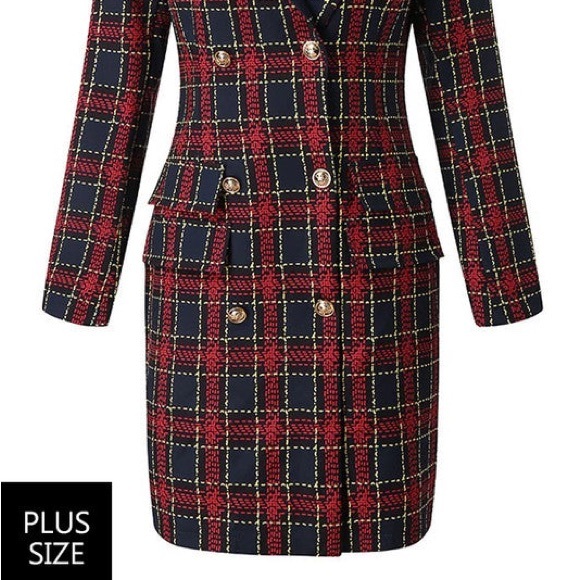 Plaid Women's Blazer Dress - Red and Navy - Picture 10 of 10